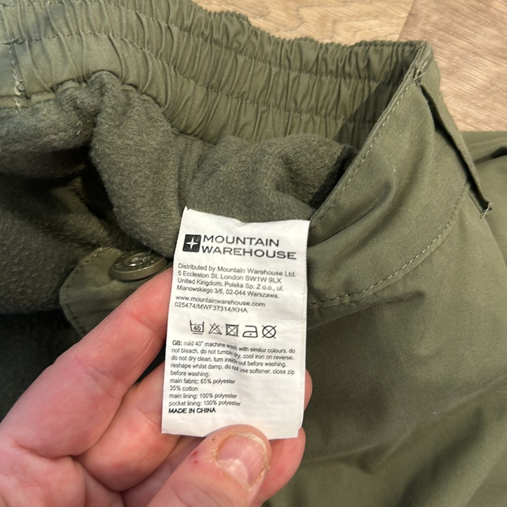 Fleece Lined Pants Hiking Pants Mountain Warehouse Olive Green Twill - Picture 10 of 11